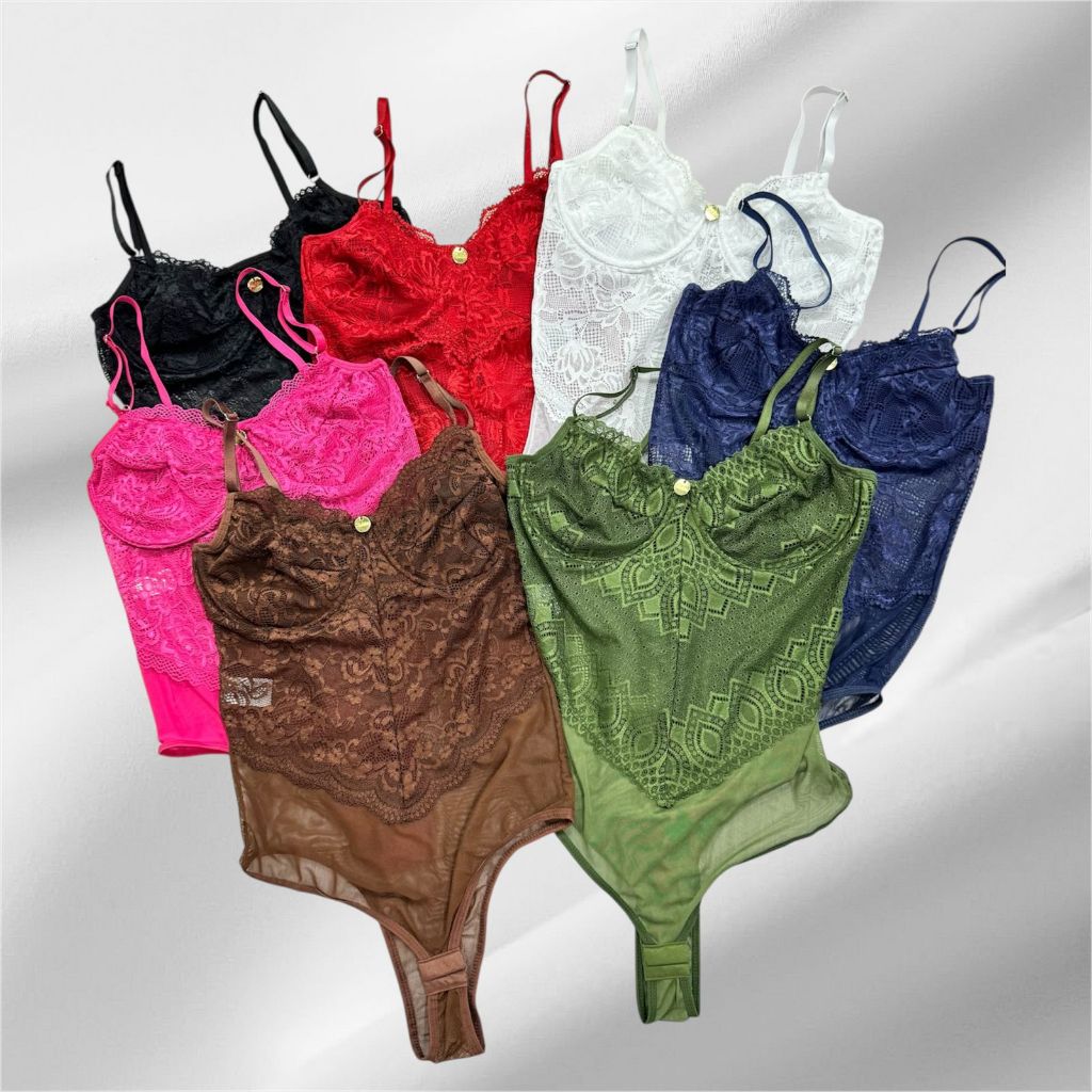 Kit 5 Body Feminino Renda Tule Alça Regulável Com Aro Decote Lingerie Luxo Roupa Feminina Blusa Sexy