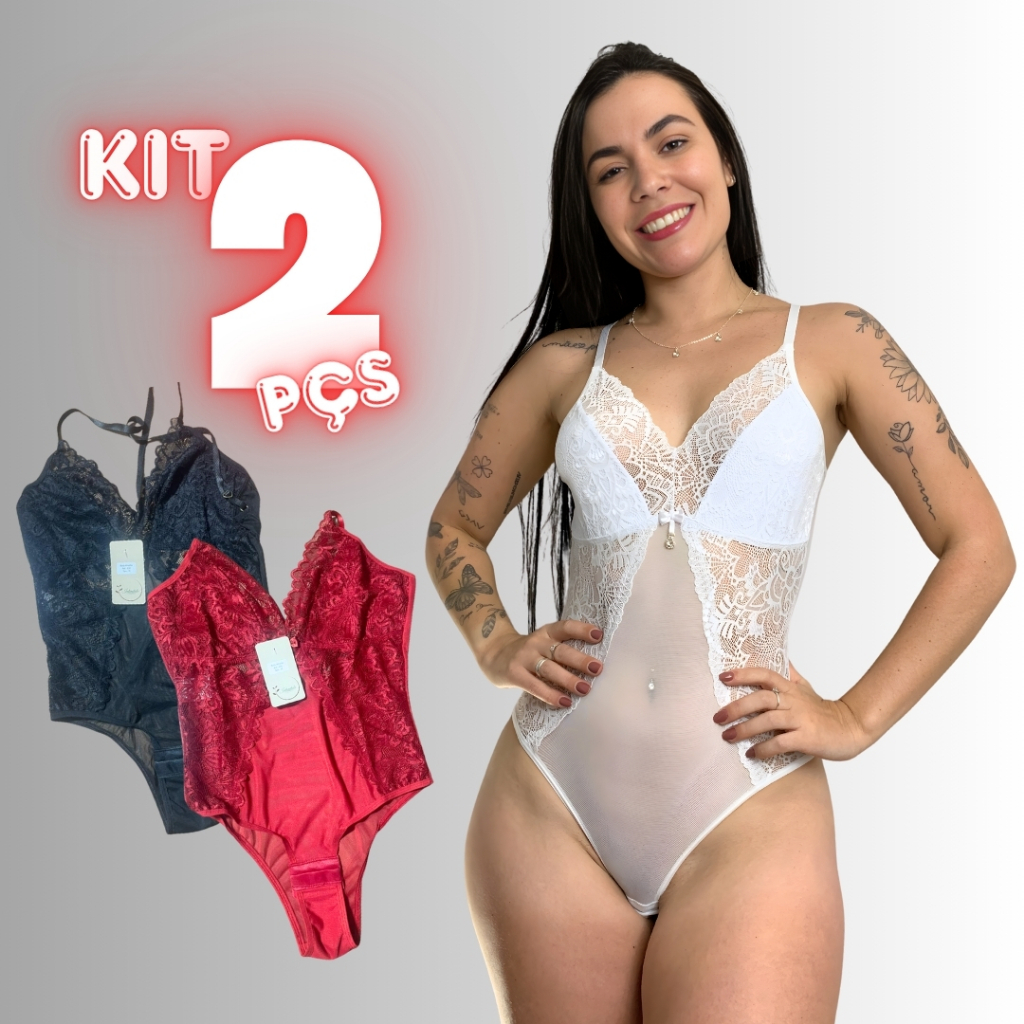 Kit 2 Bodys em Tule com Renda Feminino | Sexy, Confortável e Elegante | Lingerie Premium