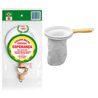 Coador de Café - 100% Algodão - Marca Esperança - Malha - Cabo de Madeira - Coador de Pano / Tecido - Original - kit