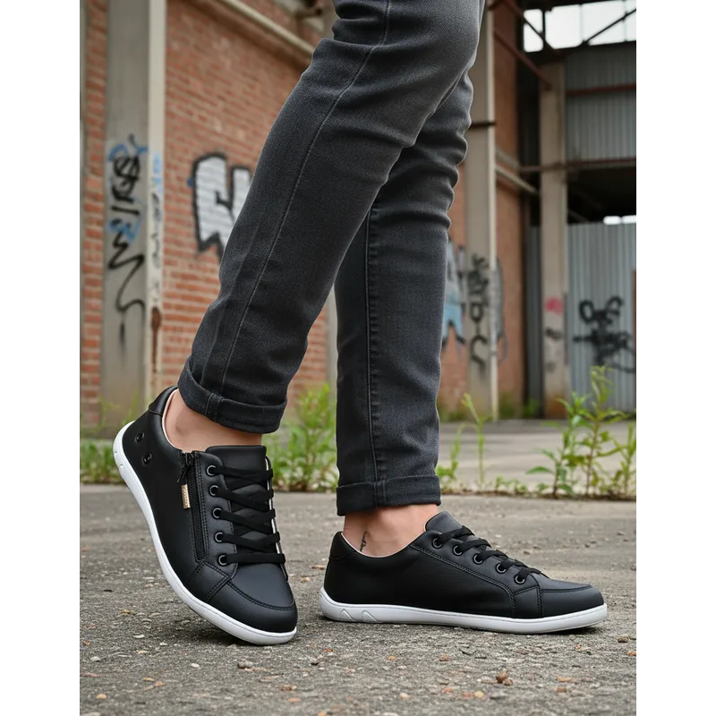 Tênis Sapatênis Casual Feminino Cores Branco, Preto e Bege  com Zíper