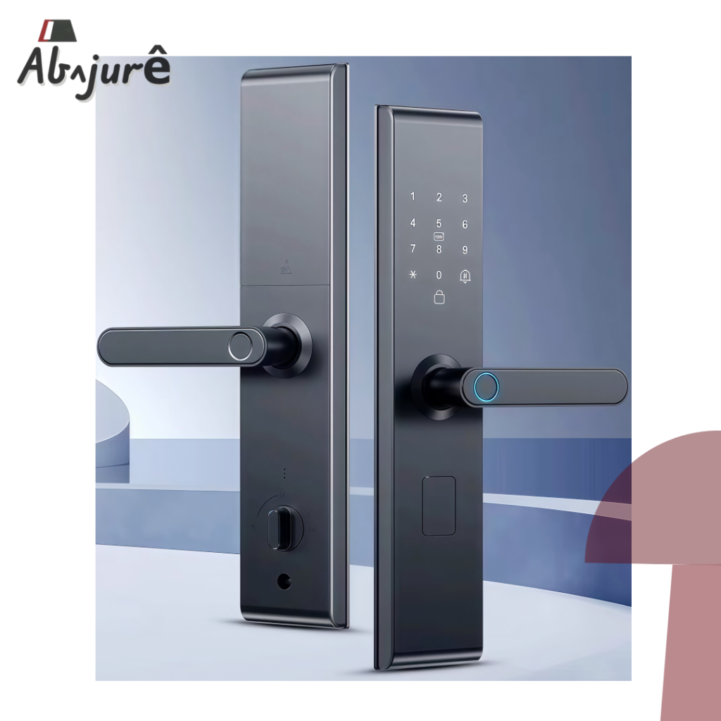 Fechadura Eletrônica Digital Intelar Tuya Preto 5 em 1 Com Biometria Senha Touch Chave E Tag