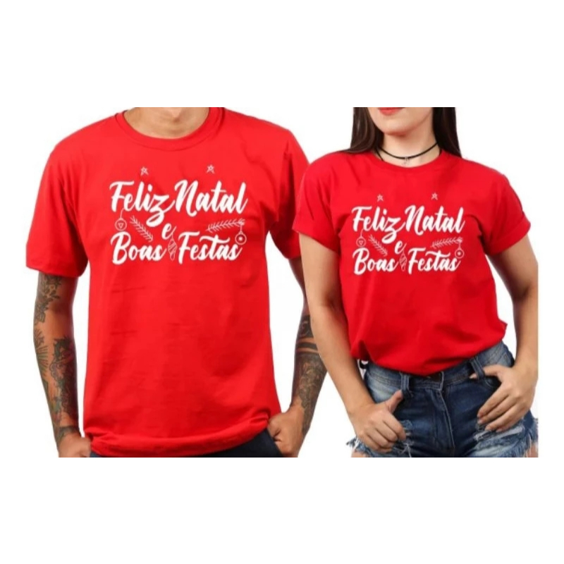 CAMISETA FELIZ NATAL FESTAS CASAL NAMORADOS CAMISA APOS A COMPRA NOS MANDE O TAMANHOS PARA CADA