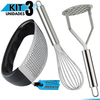 Kit Utensílios Aço Inox – Amassador de Batata, Espremedor de Alho e Fouet Batedor de Ovos em Oferta na Shopee