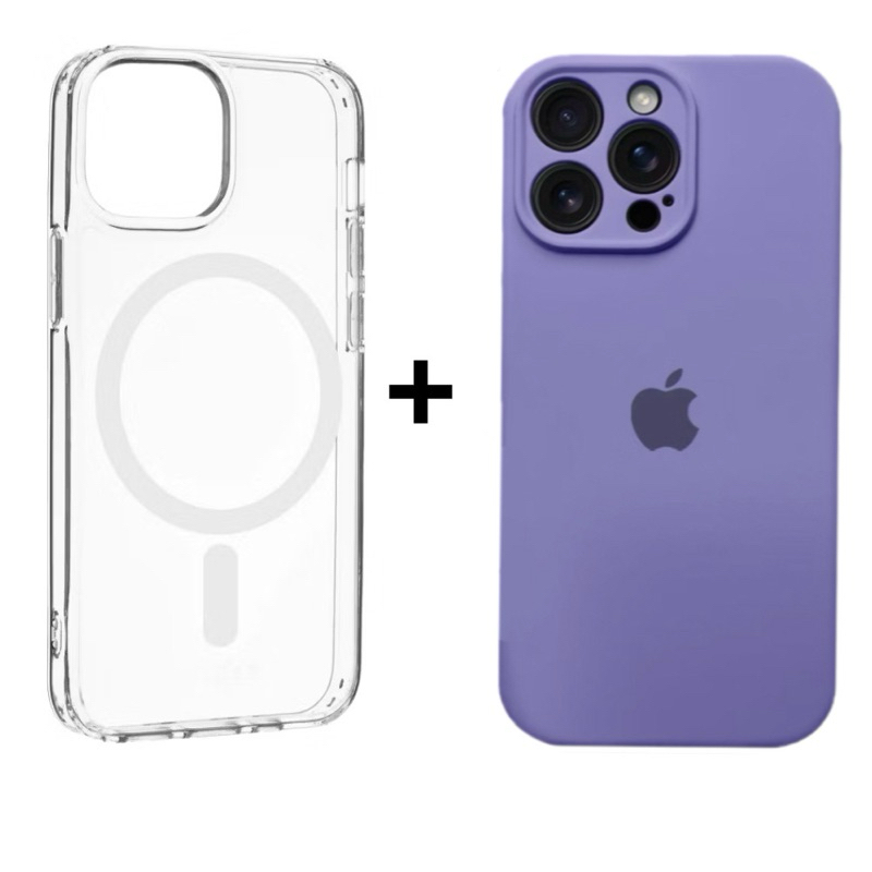 kit 2 Capinhas de iPhone 12 12pro 12promax Case Silicone proteção de câmera Aveludada + transparente MagSafe indução