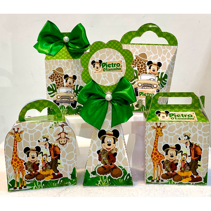 Kit Caixinhas Personalizadas Mickey Safari | Lembrancinhas de Aniversário | Kit Festa Personalizado