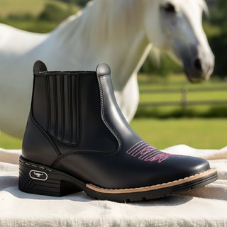 Bota Botina Country Feminina De Couro Sintético com Bordados Bico Quadrado Estilosa Moderna Rodeio em Oferta na Shopee