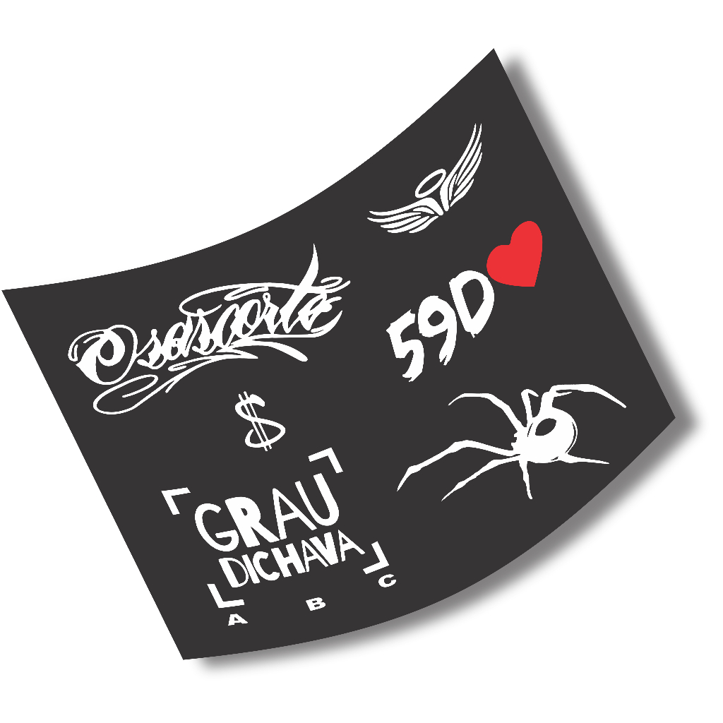 Kit 006 Adesivos GRAU DICHAVA, 59D, ARANHA , CIFRÃO, ANJO Moto, OSASCORTE em Oferta na Shopee
