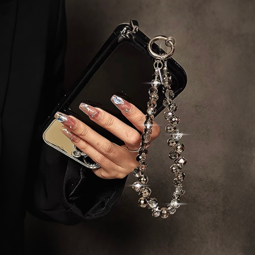 Novo Cordão de Telefone de Luxo com Cristais - Pulseira Ajustável em Contas com Pendente Anti-Perda em Oferta na Shopee