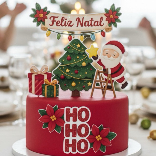 ENVIO RÁPIDO - Topo de bolo natalino, topo de bolo feliz natal, topper natalino, papai noel bolo, árvore de natal bolo
