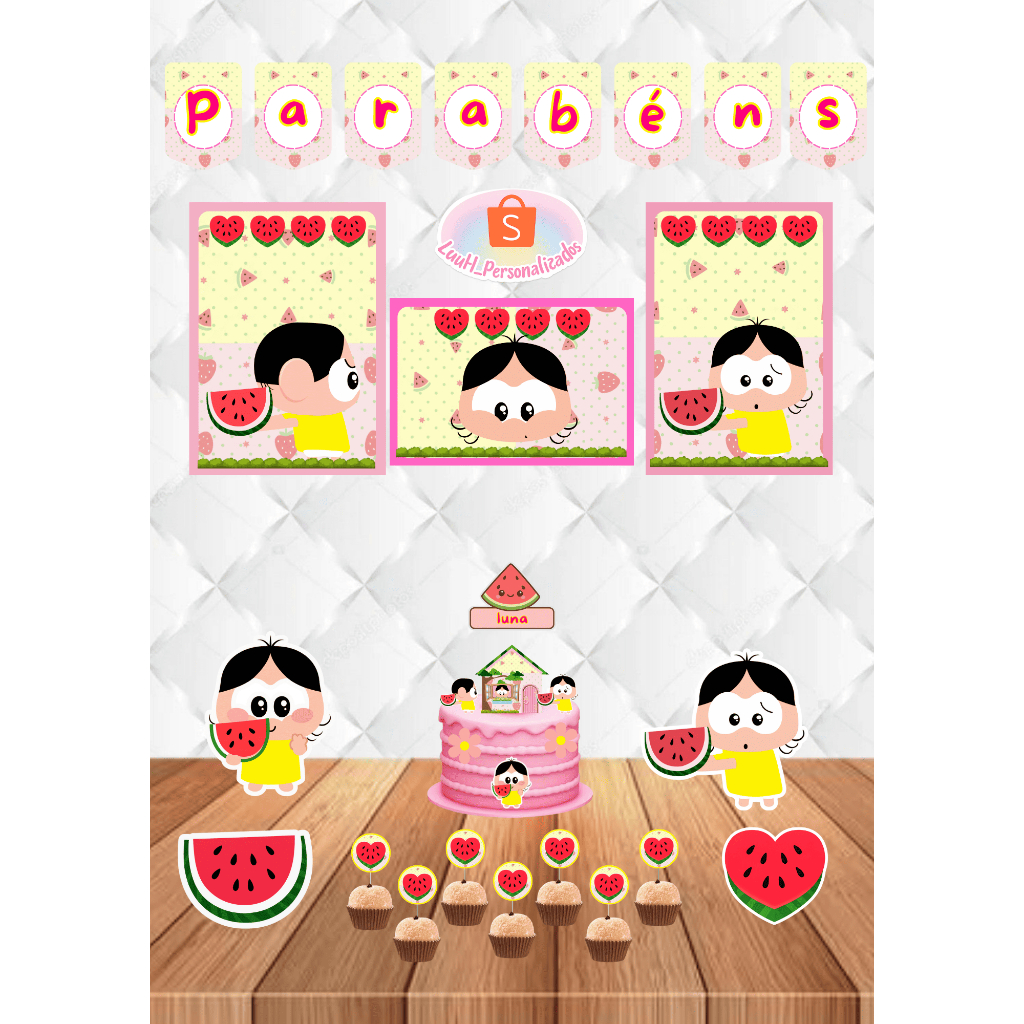 Kit Só um Bolinho Tema - Magali Toy - Festa em Casa - Aniversário é Mesversário - Personalizado