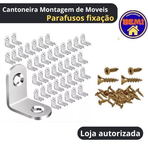kit 50 ou 100  Cantoneira suporte  2 furo para montagem de móveis com parafusos