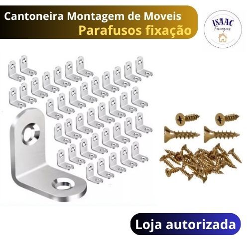 Kit 100 ou 50 Cantoneira Parafusos Cadeirinha 2 Furos Montagem de Móveis