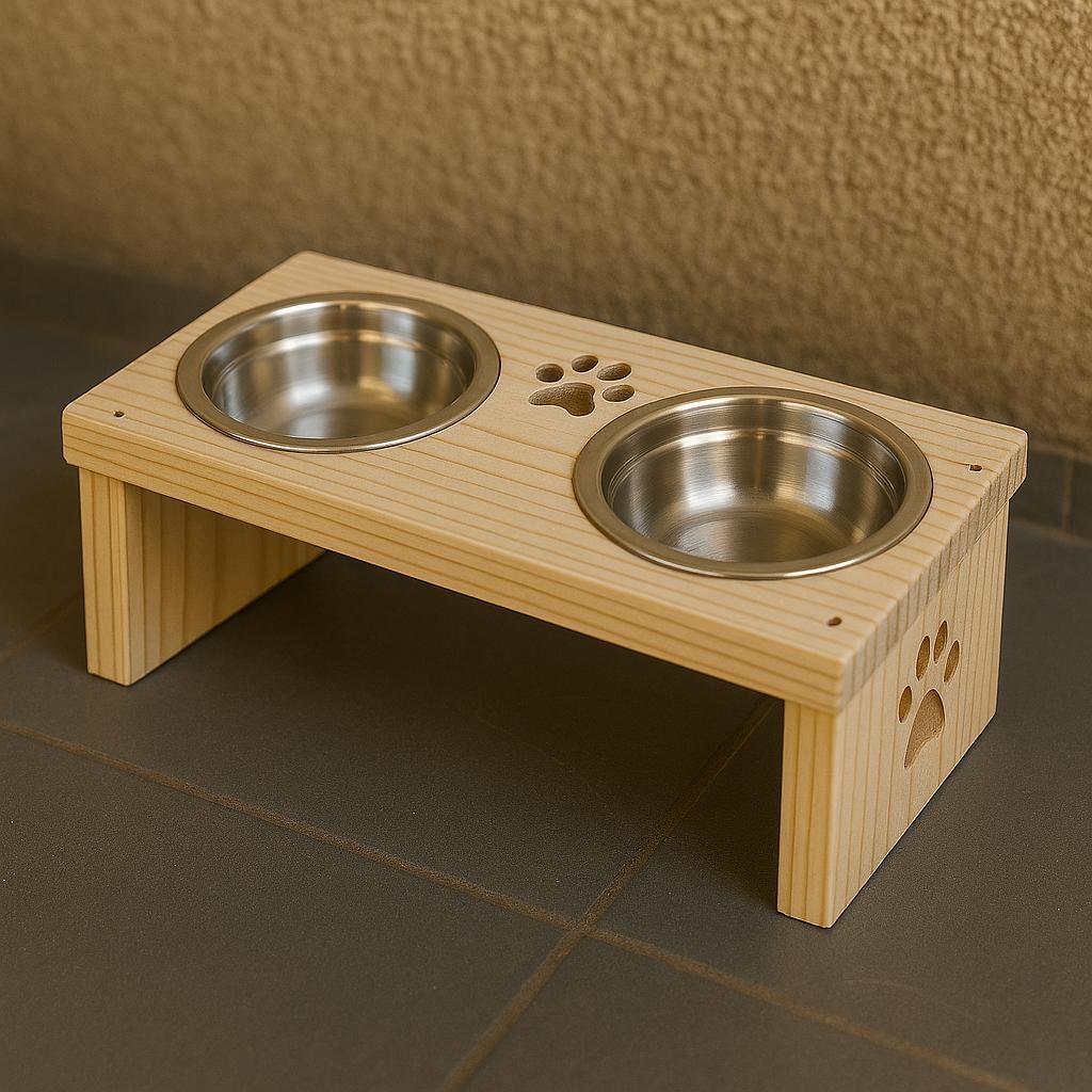 Comedouro Elevado Pet Cachorro Gato Madeira Bebedouro Minimalista Porte Pequeno Retangular