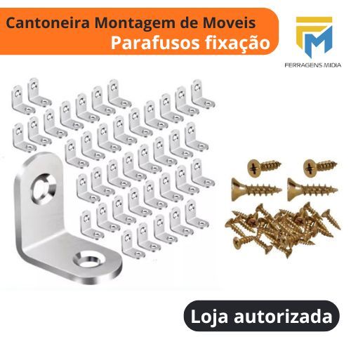 kit Suporte Cantoneira de Montagem de Gaveta e armários 10 Suporte L + 20 Parafuso 40x16