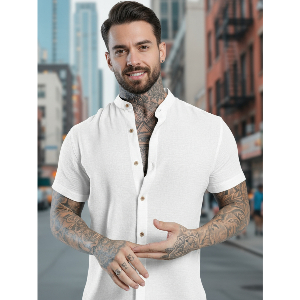 Camisa Masculina Manga Curta Gola Padre – Qualidade Premium | Conforto e Estilo para o Seu Dia a Dia — imagem 2 de 2