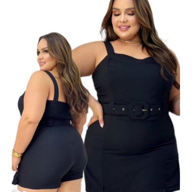 macaquinho short saia  Macaquinho Feminino Jardineira Short Saia  Plus Size Modelador Estica Short Saia