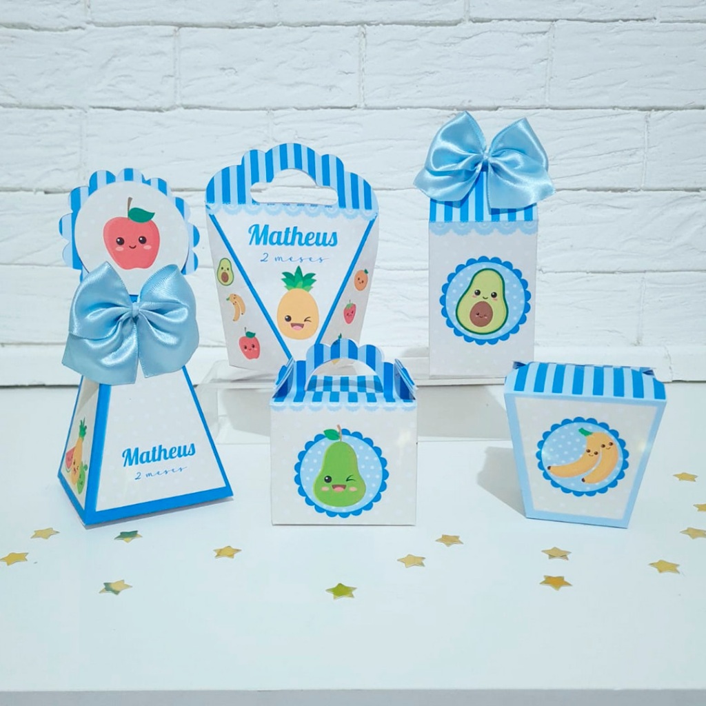 Kit Pegue Monte 15 a 60 Caixinhas Personalizados Frutinha para Meninos Lembrancinhas de Aniversário