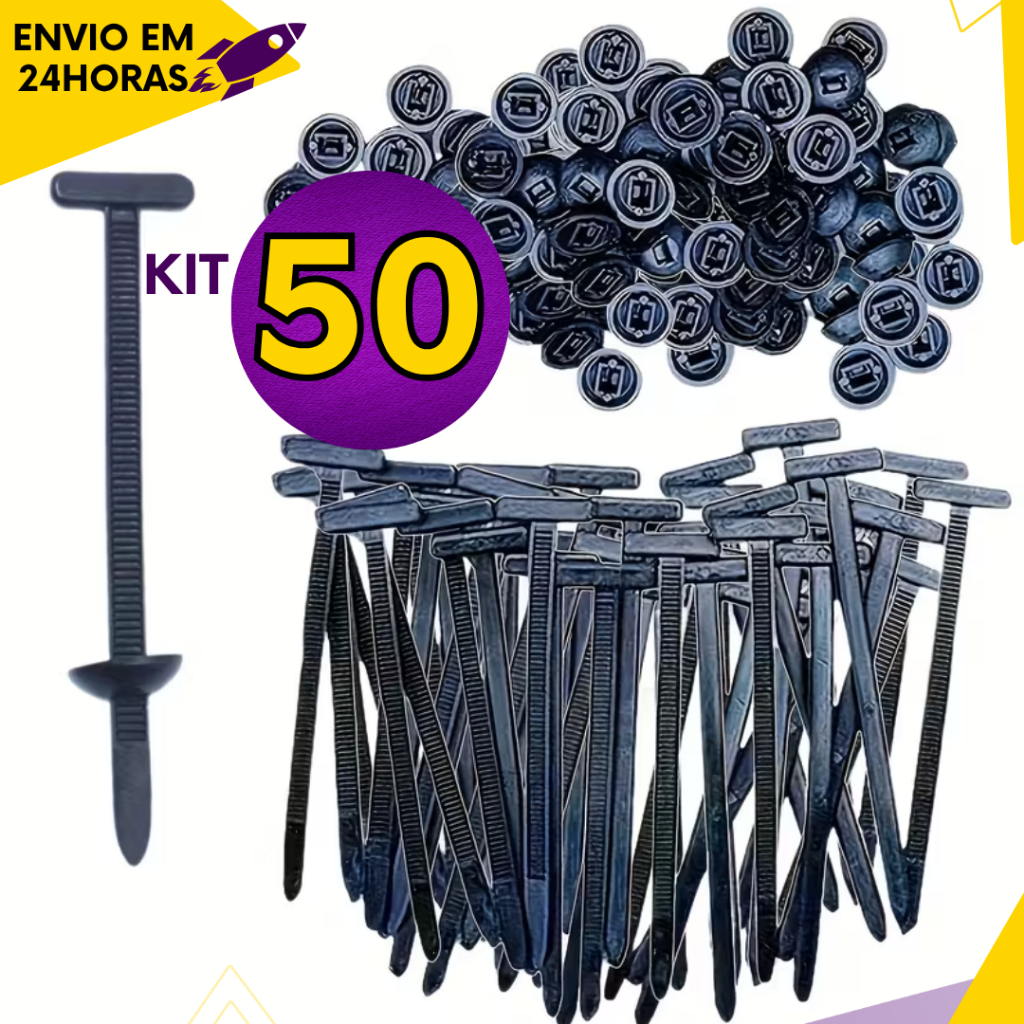 Abraçadeiras de Nylon Automotiva Universal - Fixador Preto Resistente UV (Kit 50, 20 e 10 un) em Oferta na Shopee