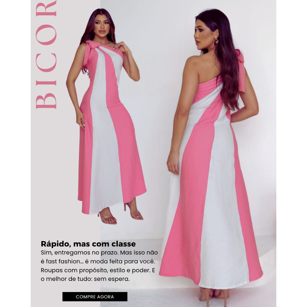 Vestido Longo Femenino  BiColor  Braco Caramelo - Elegante Tecido Sensorial Ziper Lateral