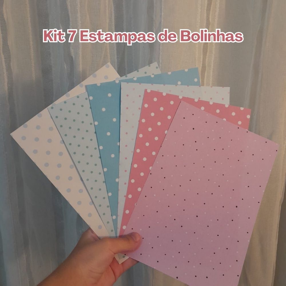 Kit 7 Papéis Decorados Bolinhas 180g – Estampas A5 para Scrapbook, Journal