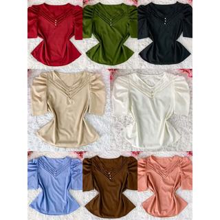 Blusa Feminina Gola V com Pregas e Botões -087