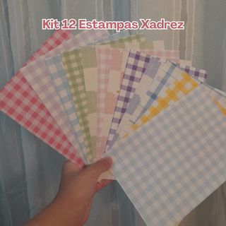 Kit 12 Papéis Decorados Xadrez 180g (14x21 cm) – Estampas A5 para Scrapbook, Journal