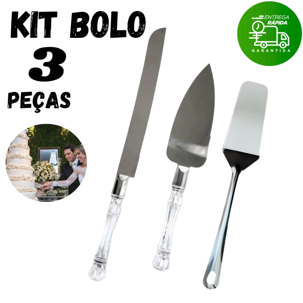 Kit 3 Peças Espátulas e Faca para Bolo Confeitaria Cozinha Restaurante Eventos Boleiras