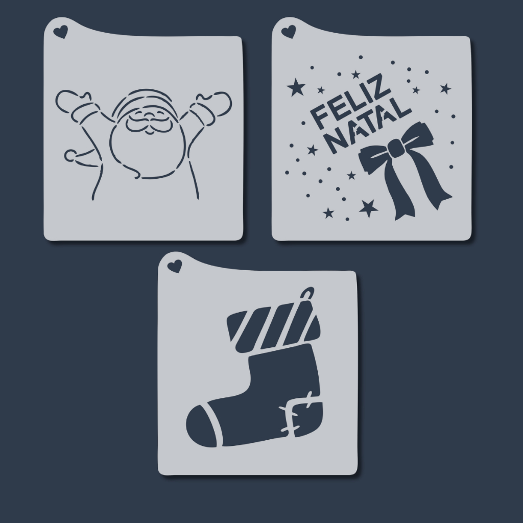 Kit 3 Stencil Natalino Molde Pintura para Decoração de Natal, Tecido, Pano de Prato, Artesanato, Mdf