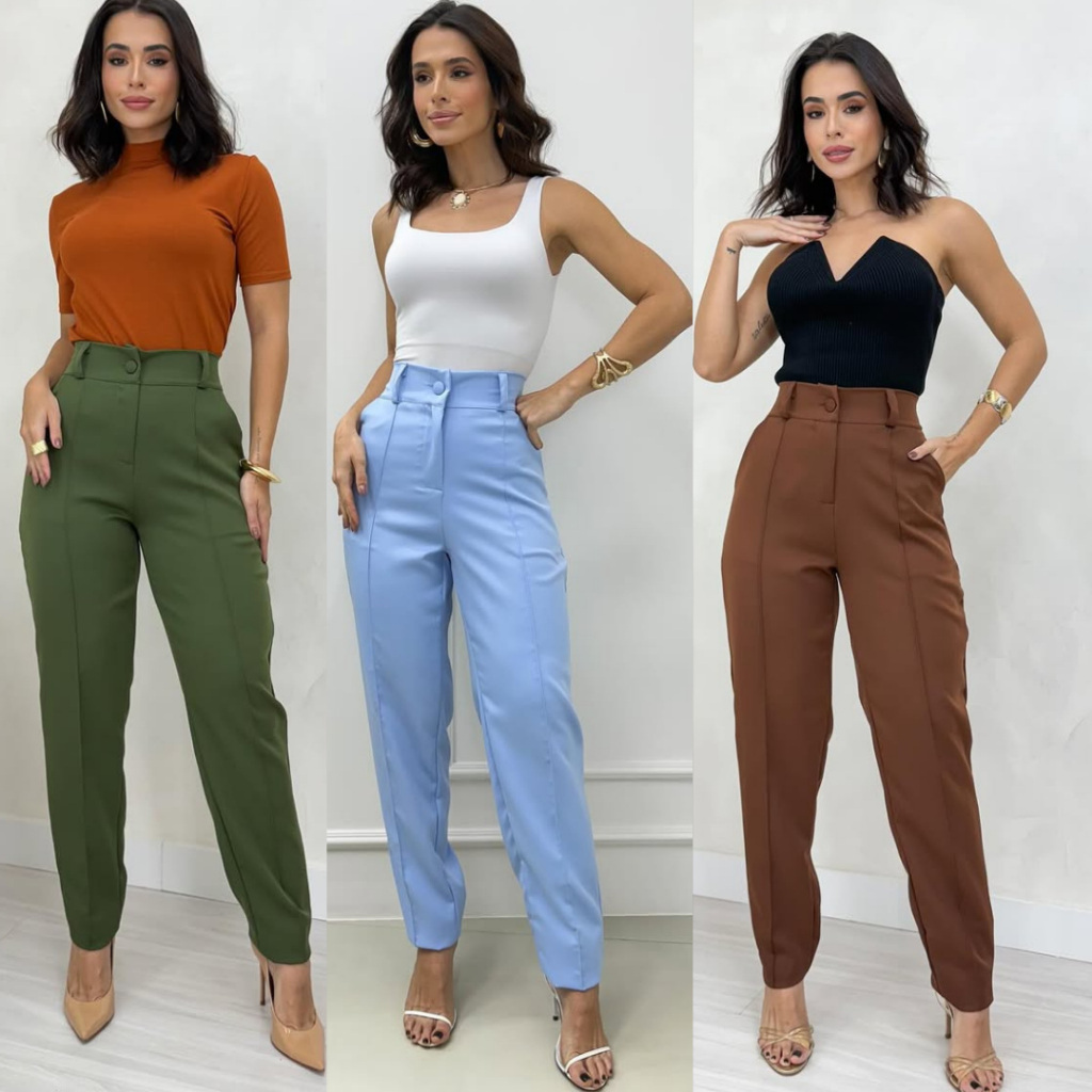 Calça Social Feminina de Alfaiataria – Cintura Alta, Elegante e Confortável, Moda Clássica para Trabalho e Ocasiões Espe