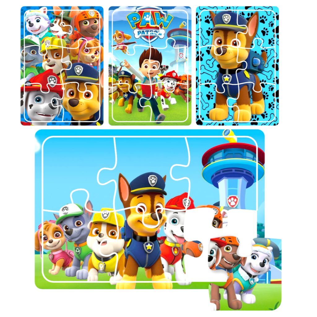 Kit 4 Quebra Cabeça em Mdf 6 Peças Jogo Pedagógico Infantil Lúdico Educativo Patrulha Canina