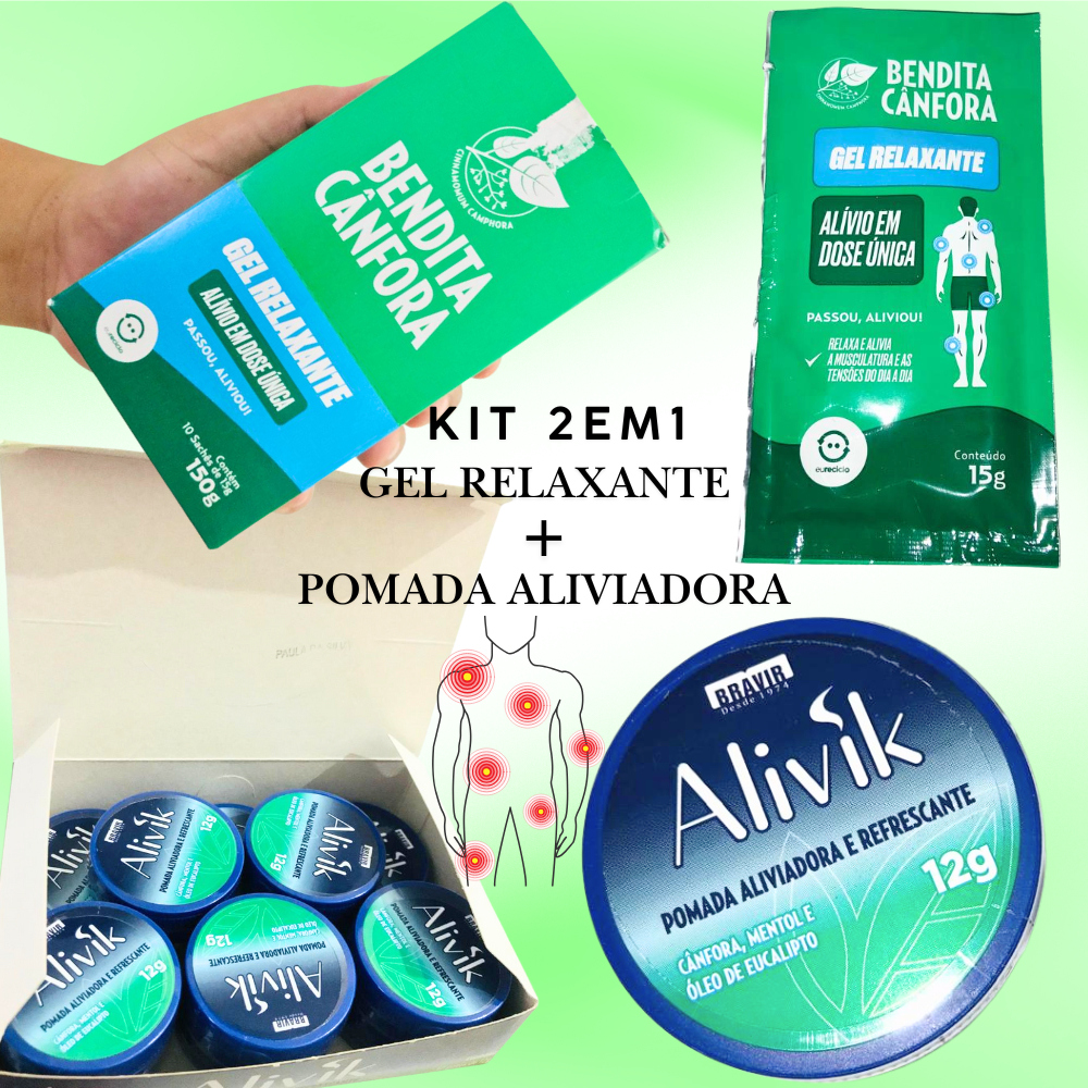 Gel Relaxante + Pomada Aliviadora Kit 2 em 1Alívio Relaxa e Revigora Seu Corpo em Minutos