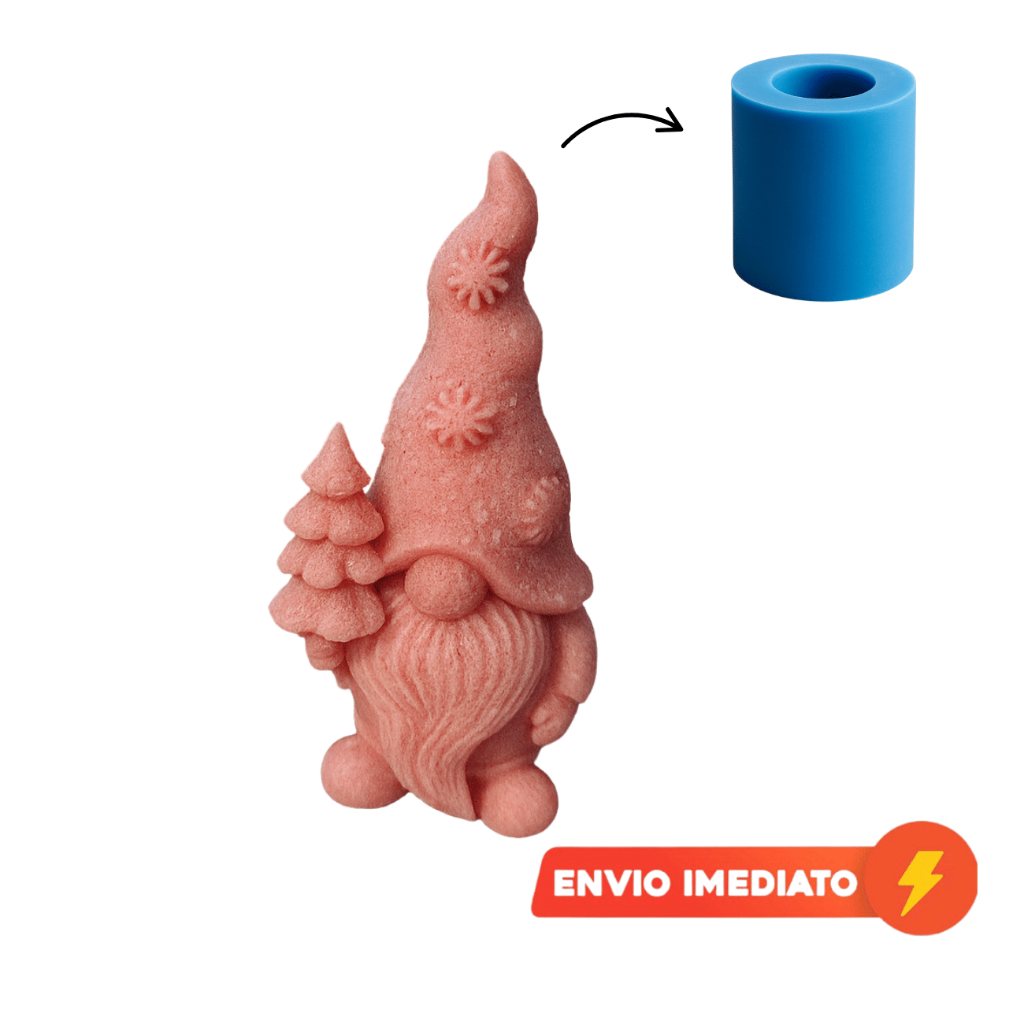Molde de Silicone Forma de Gnomo Gorro de Neve com Mini Árvore de Natal Super Fofo para Artesanato/ Vela, Gesso