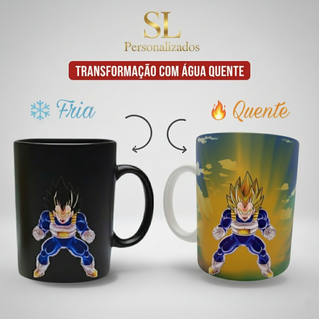 Caneca Mágica Personalizada Vegeta-  SUPER SAIYAJIN — Dragon Ball – Revela com Água Quente | Presente Criativo