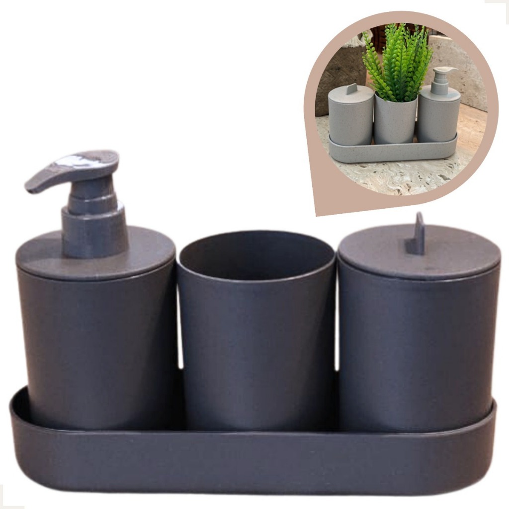 kit 4 Peças Conjunto Banheiro Lavabo Porta Sabonete Liquido Ecológico Sustentável Resistente E Forte