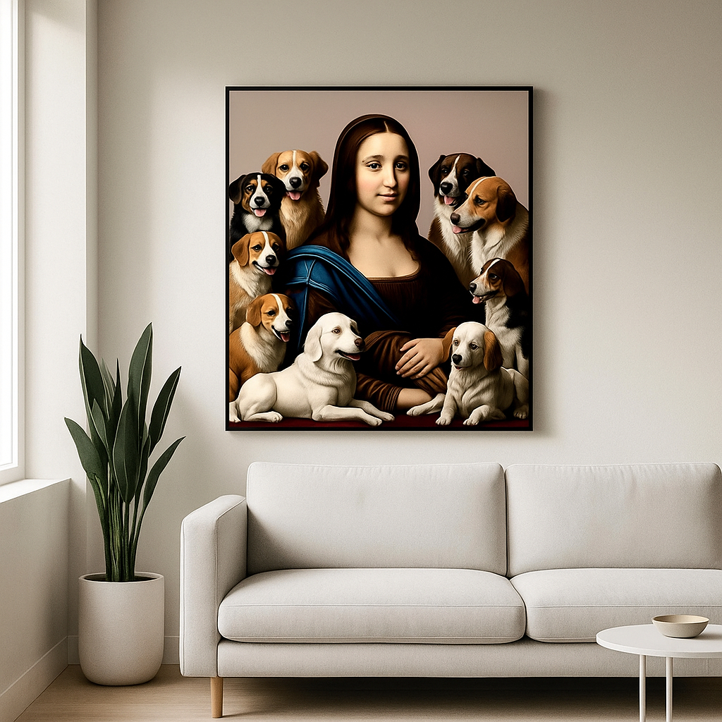 Quadro Monalisa protetora dos animais 1 tela resolução HD cachorros pet shop estimação veterinário