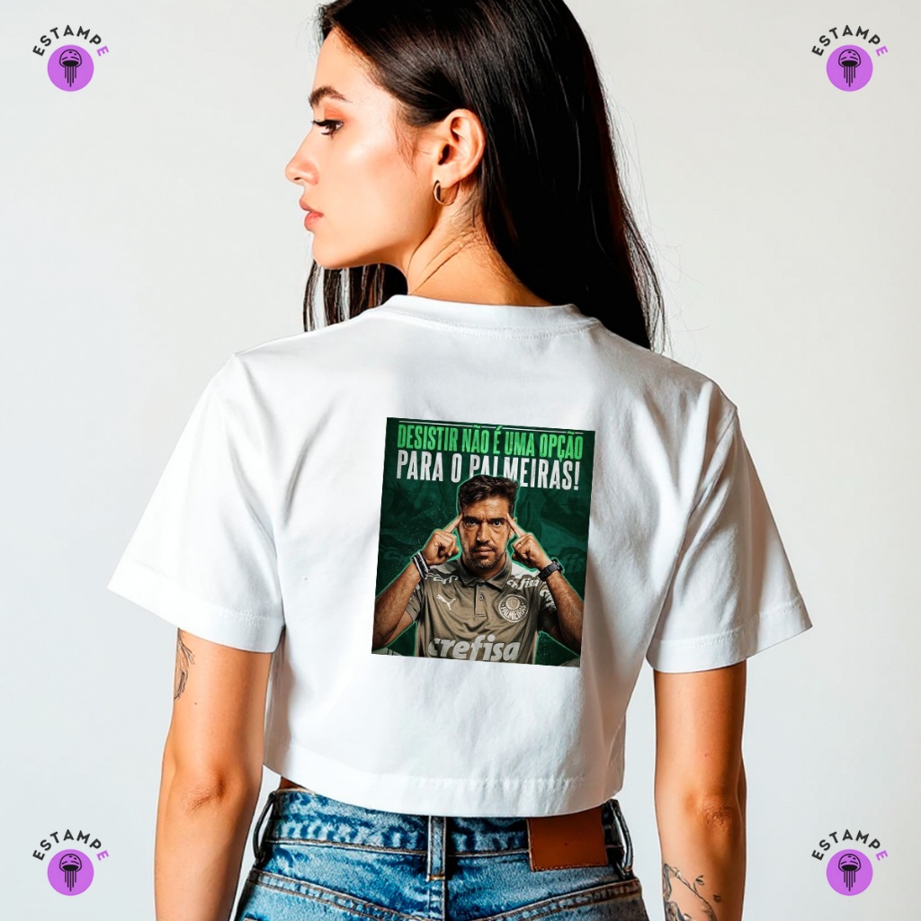 Camisa Camiseta Cropped Abel Ferreira Cabeça Fria Palmeiras Futebol Blusa 100% Algodão Premium Adulto Unissex