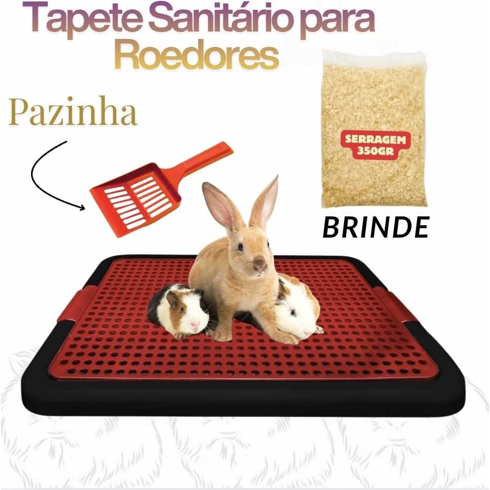 Kit Tapete Banheiro Higiênico para Roedores Porquinho da ÍndiaCoelhos - Serragem e Pá Higienica