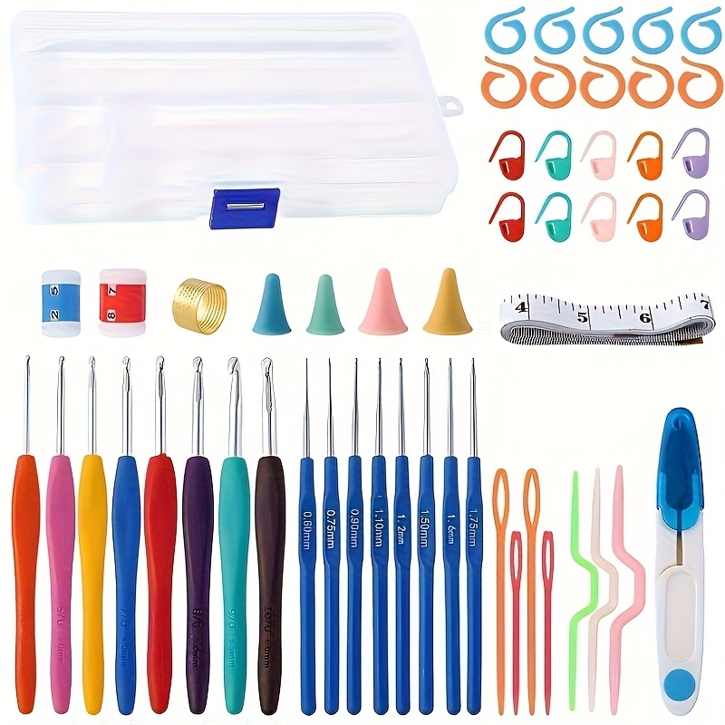 Kit Crochê Completo 53 Peças Para Amigurumi - Agulhas com Cabo Soft +Tesoura +Acessórios, Prático de Usar