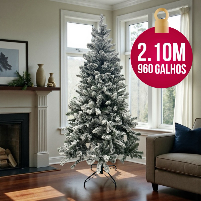Arvore De Natal Nevada Premium Luxo 2,10M 960 Galhos