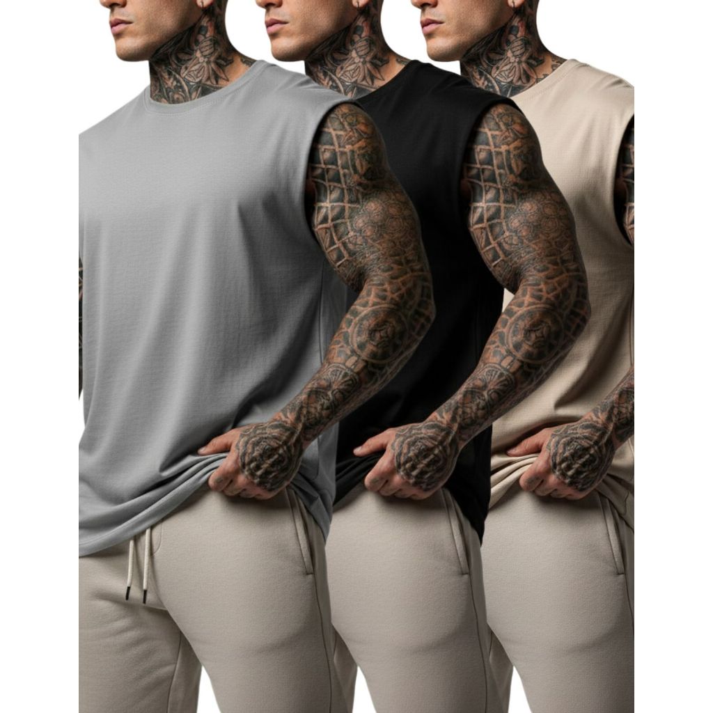 Kit 2 3 4 Camiseta Regata Streetwear Oversized Masculina Machão academia treino Lisa Casual em Oferta na Shopee