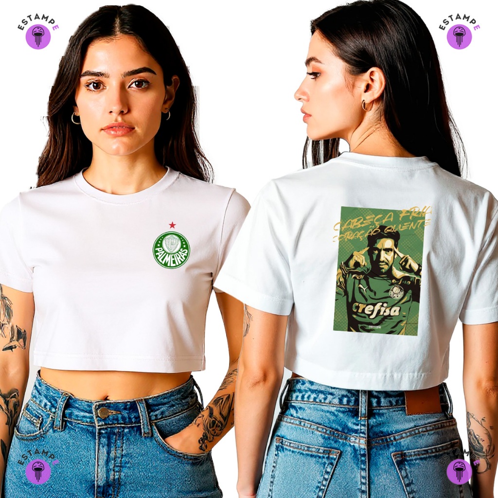 Camiseta Cropped Abel Ferreira Palmeiras Verdão Avante Palestra Blusa 100% Algodão Premium Adulto Feminino