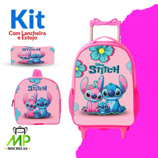 KIT Mochila+Lancheira+estoujo Infantil Stich Rosa - REFORÇADA em Oferta na Shopee