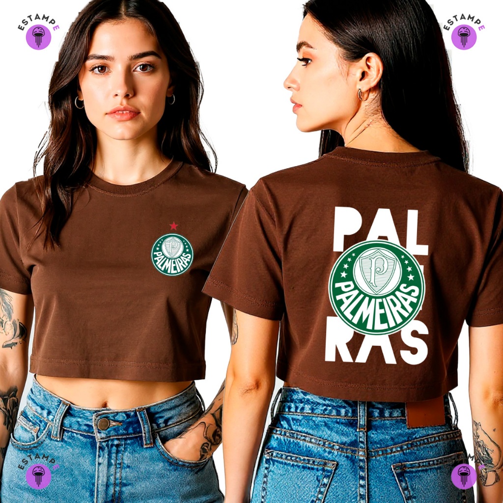 Camisa Camiseta Cropped Do Palmeiras Time Futebol Blusa 100% Algodão Premium Adulto Feminino