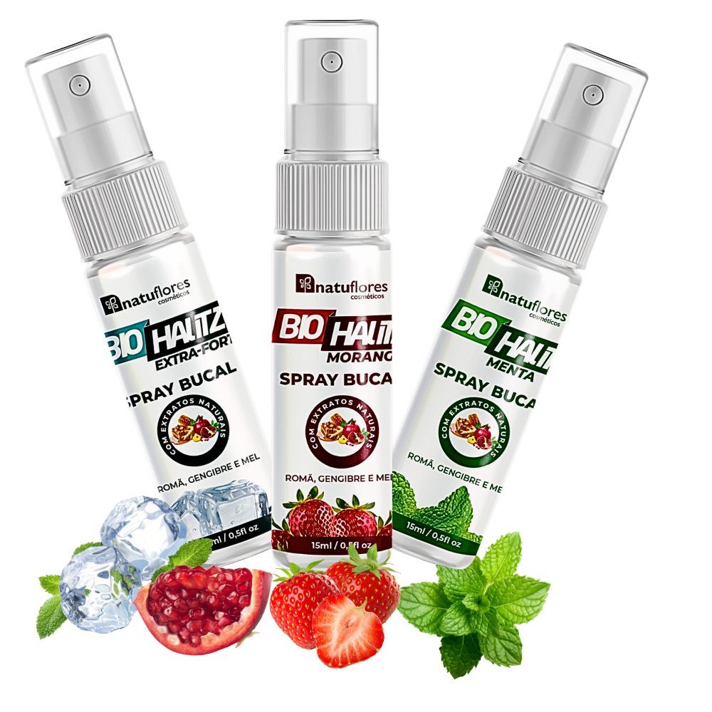 Kit Biohalitz Spray Bucal Sabores 15ml 3unidades fim do mau halito