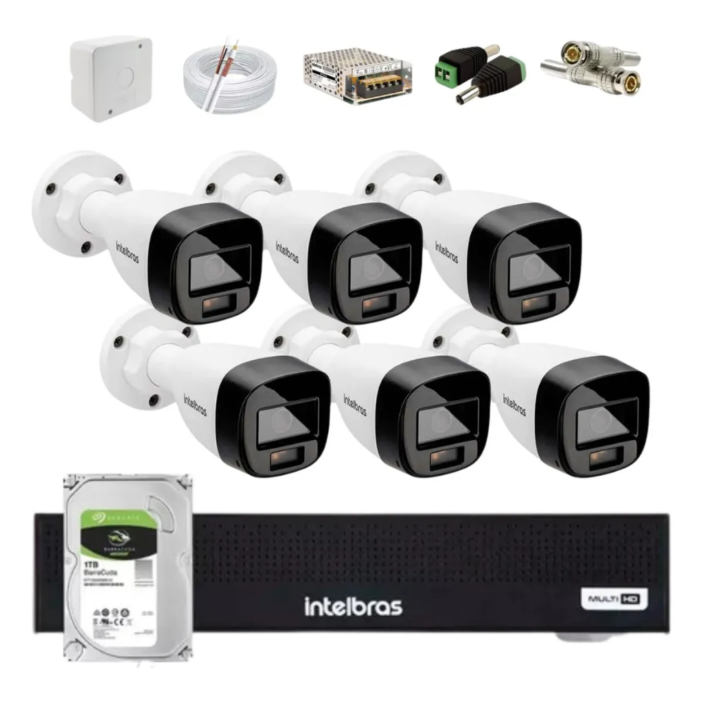 Kit 6 Cam Intelbras Vhd 1220b F. Color Dvr 8ch 3108-c C/ 1tb Bullet