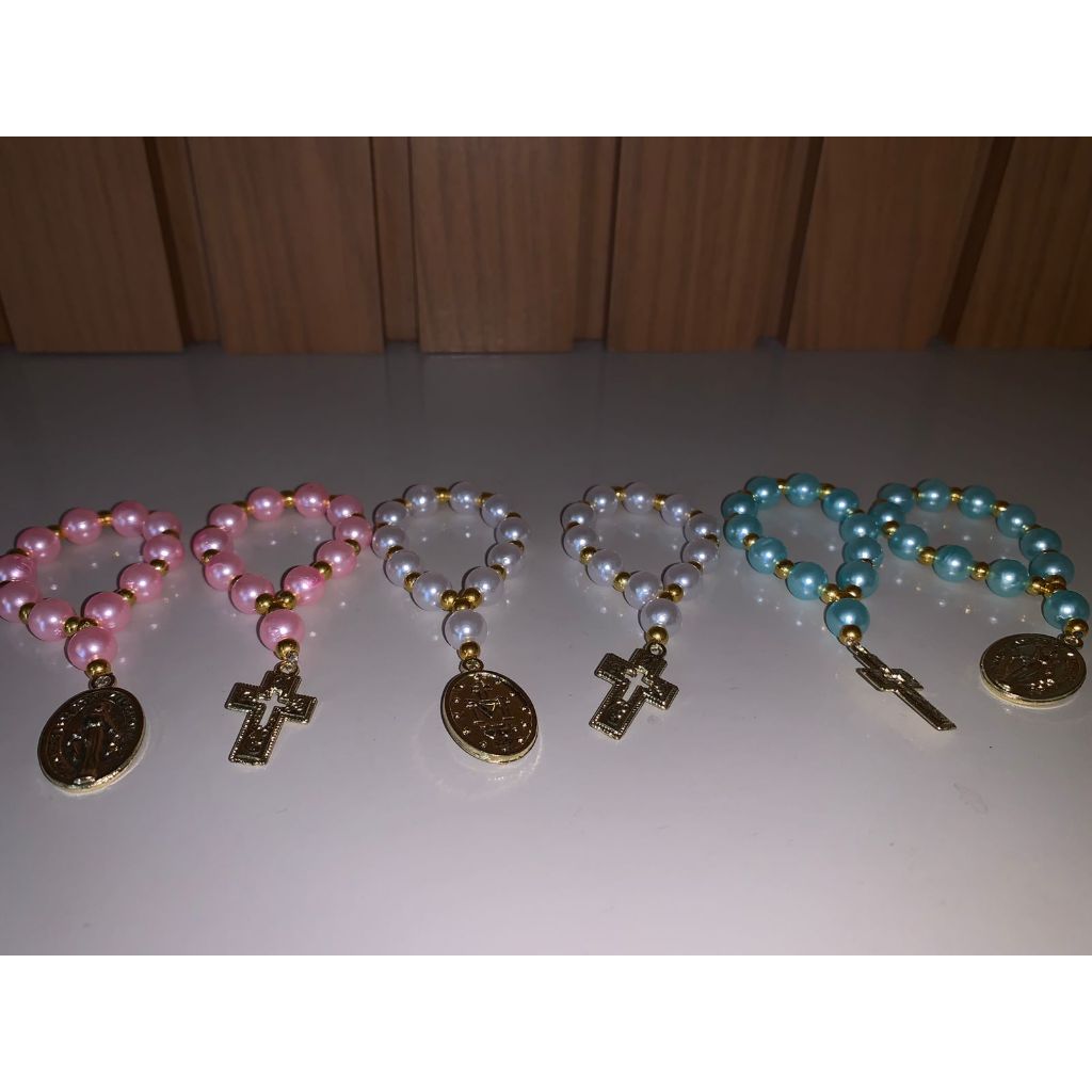 Kit 10 Mini Terços Personalizados | Lembrancinha Batizado Casamento Crisma Primeira Comunhão Maternidade Evangélico