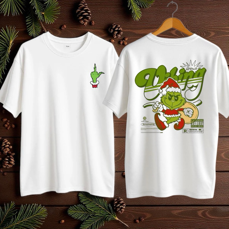 Camiseta Natalina Oversized Grinch Blusa de Algodão Estampada presente de Natal
