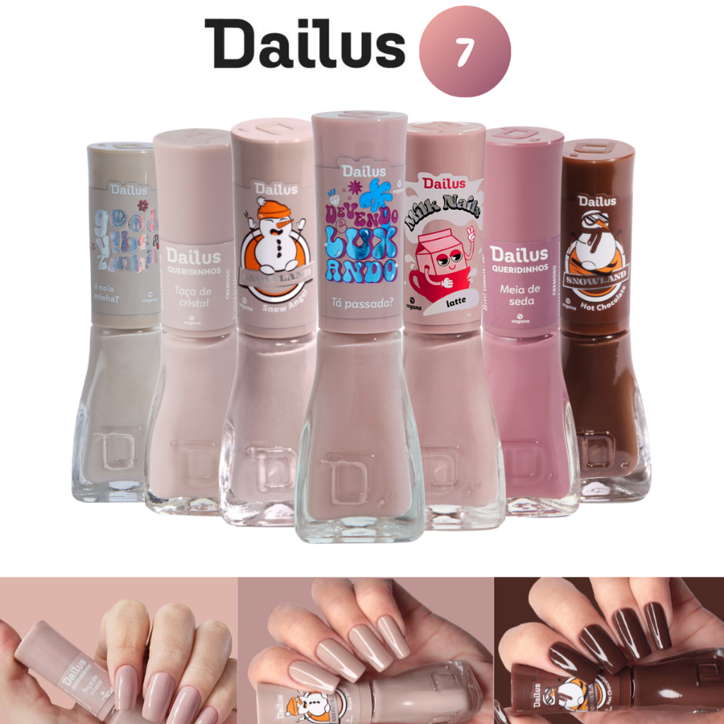 Esmalte Dailus Chocolate Com Nude - Kit 7 Cores Tons Claros