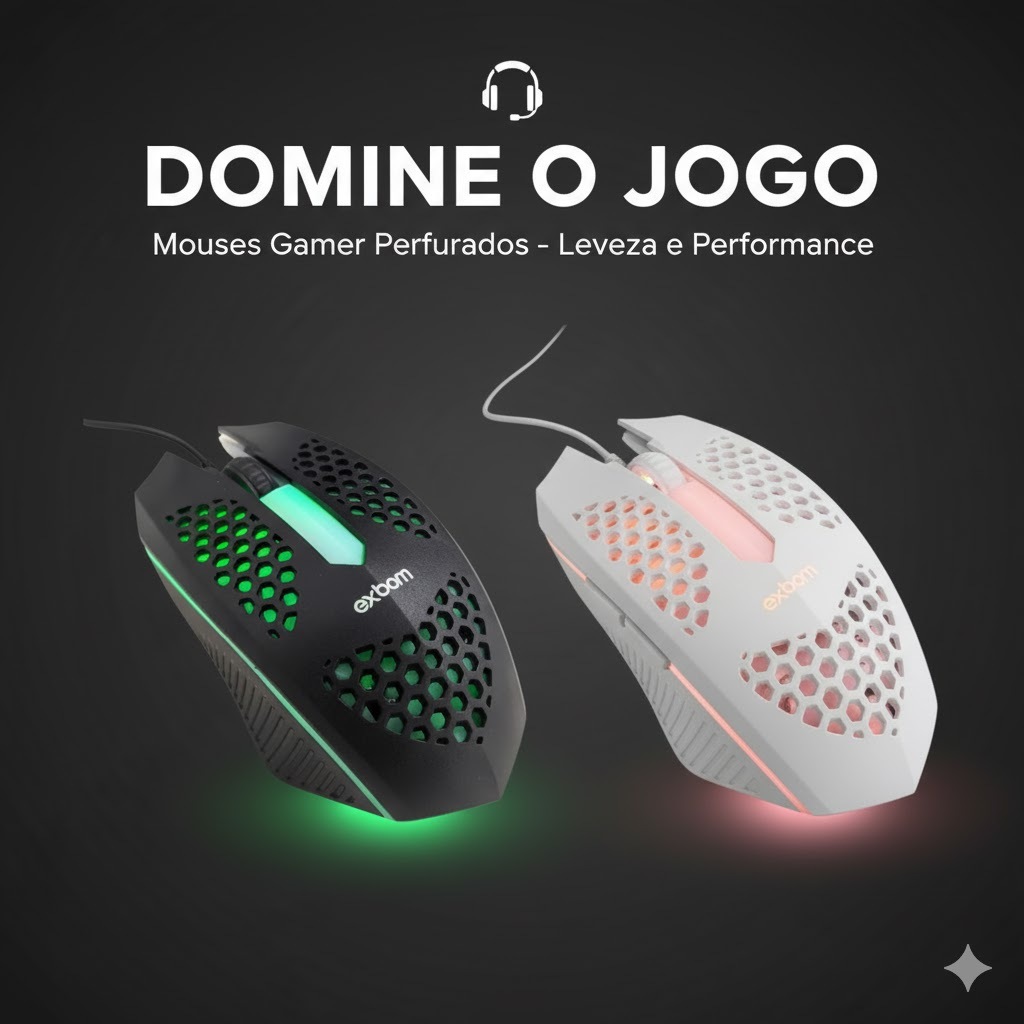 Mouse Gamer Óptico Ultraleve com Led RGB Design Colmeia, Alta Precisão USB