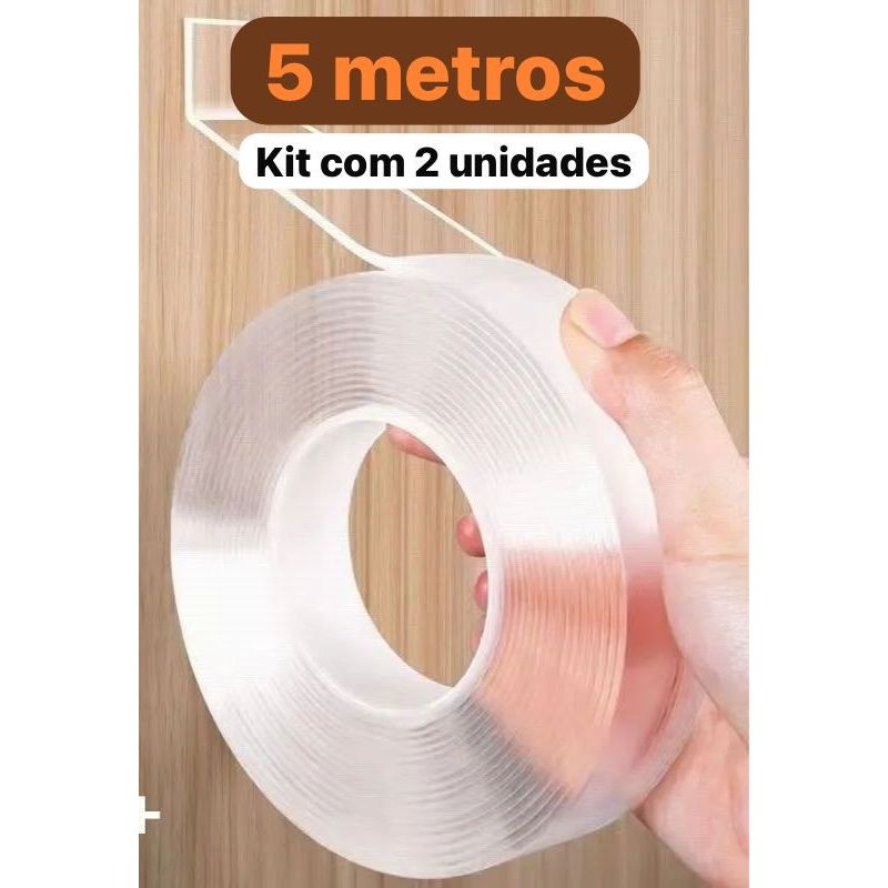 Fita Dupla Face Transparente NanoGel 3M/5M ,Extra Forte, Reutilizável, Adesiva Mágica de Silicone p/Parede, Porta